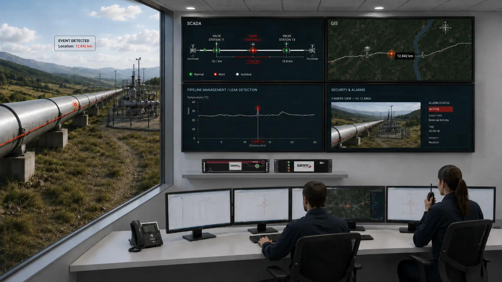 Buried oil and gas pipeline monitored with fiber optic sensing