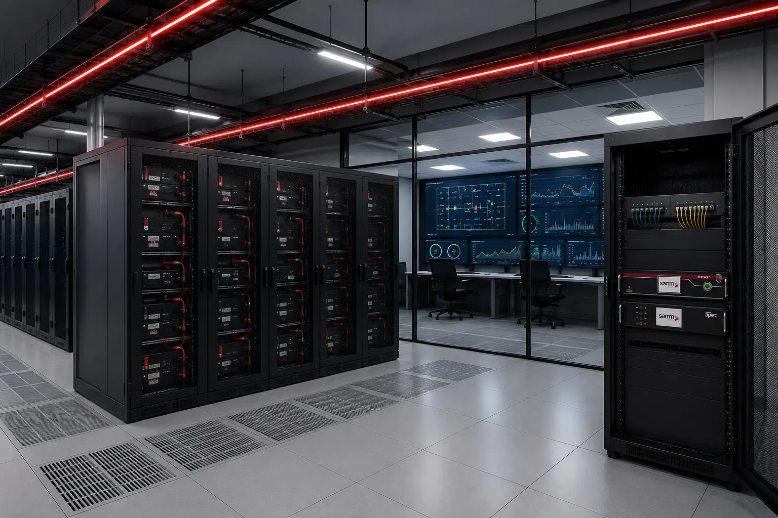 FOTAS data center monitoring architecture combining DTS and DAS with BMS, DCIM and security platforms